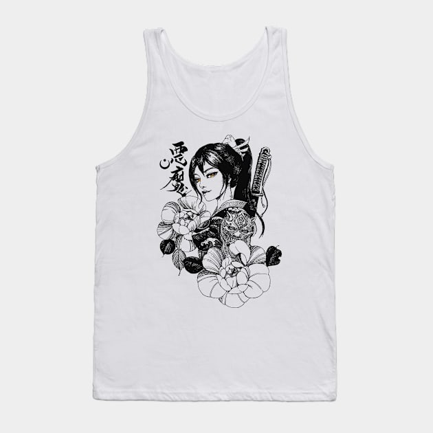 Geisha Japanese Samurai Flowers Ornament Tank Top by Virkalosa